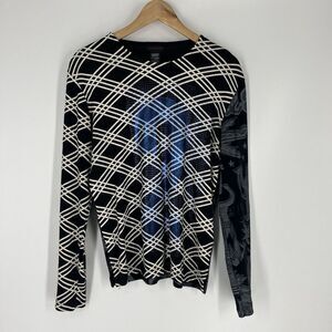 Vtg Custo Barcelona Top Size 1 Womens Black Blue Tower Camel Graphic Y2K Shirt